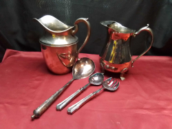 2 Large Silver Plated Jugs and Salad Serving 2 Spoons & 1 Fork.