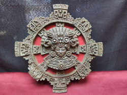 History Aztec Maya Artifact Carved Rimel Sun Stone Sculpture. W.28 Cm.