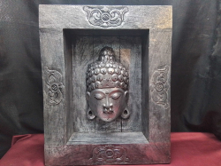 A Balinese Wooden Buddha Head in A Framed. W.45 D.10 H.56 Cm.