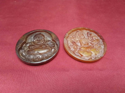 2 Vintage Chinese jade Buddha ornament. W.6 Cm. 