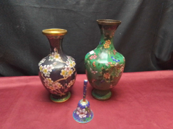 A Good Floral Cloisonné Vase a Bell and Another vase. A/F