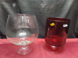 2 Large Glass Goblets one in Red 1  Clear 