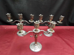 A Set of 3 Pewter Candlestick 3 Branch. W.20 H.18 Cm.