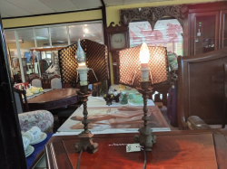 A Pair of Solid Bronze Candle Stick Lamps from Rome. (need to change a light bulb socket) W.18 H.40 Cm.