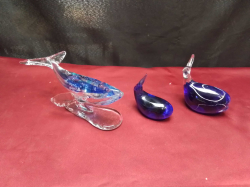 Three Special made Murano Glass  Whales. Large L.18 H.8 Cm.
