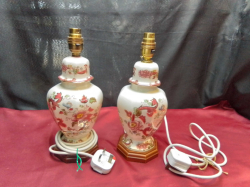 A Pair Masons Red Mandalay Lamps.W.11 H.31 Cm. 