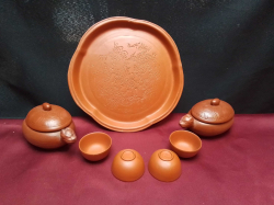 Chinese Terracotta tea set  (1 tray,2 pots,4 cups )