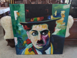 A Lovely Oil Painting of Charlie Chaplin 100x100 Cm.