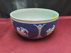 A Dark Blue Wedgwood Fruit Bowl with Jasperware. W.19 H.9  Cm.