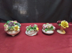 4 Encrusted Flowers by Various  Makers.