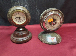 A Green Mable Clock H.16 Cm.and Matching Barometer H.13 Cm.