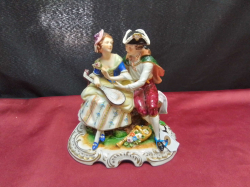 A Large 19th Centary Figural group with Underglze Blue Mark for Serves France Small Old Firing Crack to Base.  But could be German. W.17 H.18 Cm.