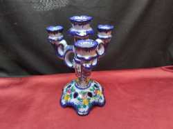 An Unusual  Portuguese  4 Branch Pottery Candelabra. W.18 H.25 Cm.