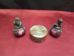 Chinese Jade seal and pair of old  Jade paperweights