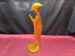 GOLD PLATED JAPANESE FIGURINE PRAYING. BY FRENCH ARTIST PHILIPPE- JEAN. 1965. H.30 Cm.