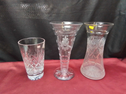 3 Heavy Cut Glass Vases.H.18, 25 Cm.