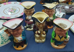 A good collection of English small 5 various Toby jugs in good condition