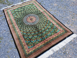 Persian Man Made Carpets Silk oN Silk Lovely &  Beautiful Qum Gumbadi  Design. 117x178 Cm.