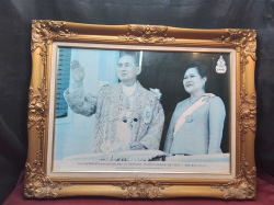 King Rama 9 & Queen on Gilt Frame.56x74 Cm. 