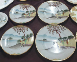 4 oriental eggshell porcelain hand printed  plates. In good condition