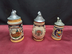 3 Small German Beer Steins with Pewter top.