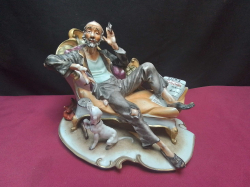 A Good Quality Italian Figure of an Old man and his dog. L.23 H.16 Cm.