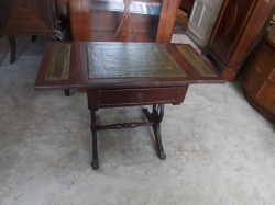 A Small Drop Leaf Sofa Table Green  Leather Top Brass Casters. D.38 W.73 H.52 Cm.