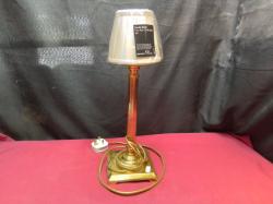 A Brass Columm Lamp and Silk Shade. H.43 Cm. Base 13x13 Cm.