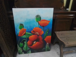 Oil Painting of Poppy Flower on Board. 75x100 Cm.