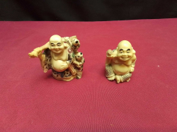 2 Ivory style small Happy Buddha figures.H.5.5 and 6 Cm.