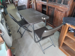 Plastic  Rattan Style Dining W.60 L.120 H.75 Cm. with 3 Folding Chairs.