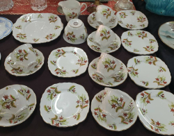 English mid 20th Century  retro 21 piece porcelain tea set  with factory marks to the base  