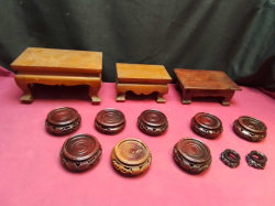 10 Small carved vintage Chinese wooden stands and 3 buddha tables. 