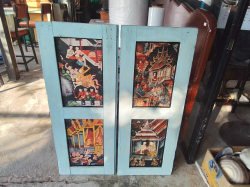 2 Old Thai Storm Shutters, Wall Plaques 35x 90cm. 