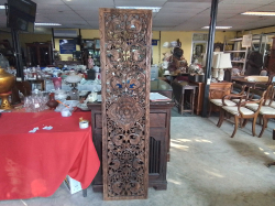 A large, Fine Wooden Teak Panel, Featuring Floral Motif's Hand Carved, allows light to pass through.45x183 Cm. 