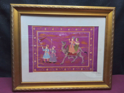 Indian Miniature Painting on Fabric by RAJESH/Jaipur 37x45 Cm.