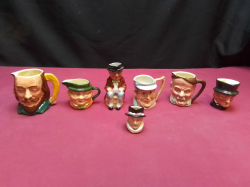 1 Royal Doulton Minature Character   Jug of Beefeater and 6 small Character Jugs.