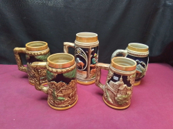 5 Various German Beer Steins. Large W.10 H.18 Cm.