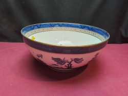 A Very Large Willow Pattern Bowl Signed 'Real Old Willow' W.28 H.13 Cm. 