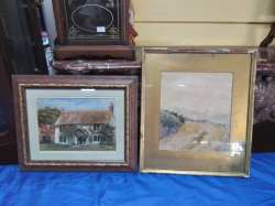 2 Water Colour one of a Rural Thatched Cottage and a land Dated 1918 and Signed D.S.Bullock.