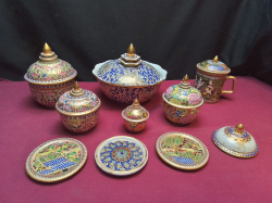 3 Small Benjarong Dishes,1 Mug with Lid, 1 Lid and 5 Jars with Lid 