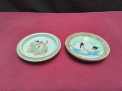 Vintage Chinese Enamel Trinket Box erotic Hand Painted Round White Jewelry Box 1970s. 