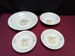 4 Rare pieces of royal lovely rabbits ceramic dishes assorted sizes 