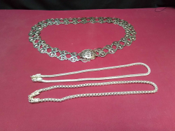 2 Silver plated neckless  with dragon head and A  Silver plated link belt.