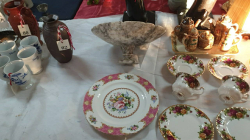 A beautiful large hand carved marble tarsair and A large Vintage  1944 Royal Albert Lady Carlyle bone china made in England 
