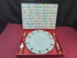 ASEAN REMEMBRANCE Porcelain Plate W.27 Cm. with fork&Spoon in Nice box.   