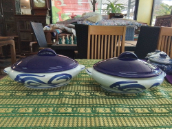 A Nice Pair of Cobold Blue and White Tureens. W.32 H.13 Cm.