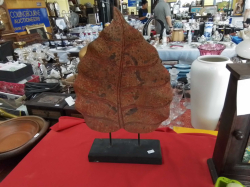 A Wooden Oak Carved Leaf on a Stand.