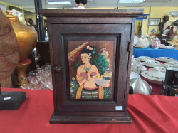 A Lovely key Cupboard with a painted door H.34 W.27 D.9