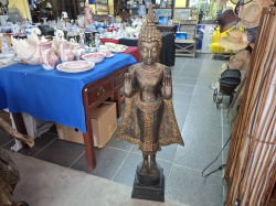 A Wooden Buddha with Some Gilding H.127 W.47 D.22 Cm.